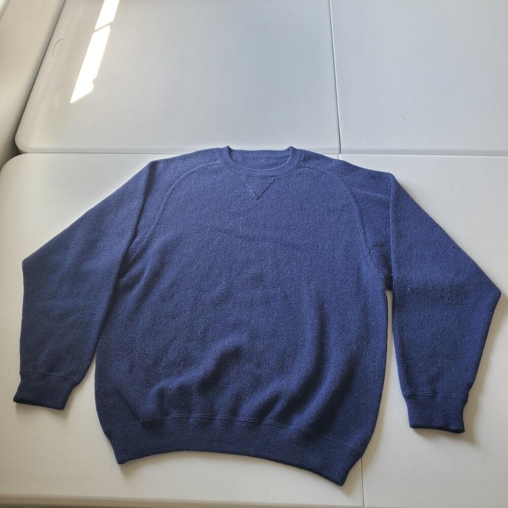 Alpaca Sweater Mens Large Blue 100% Alpaca Crewneck Knit Pullover Peru Winter